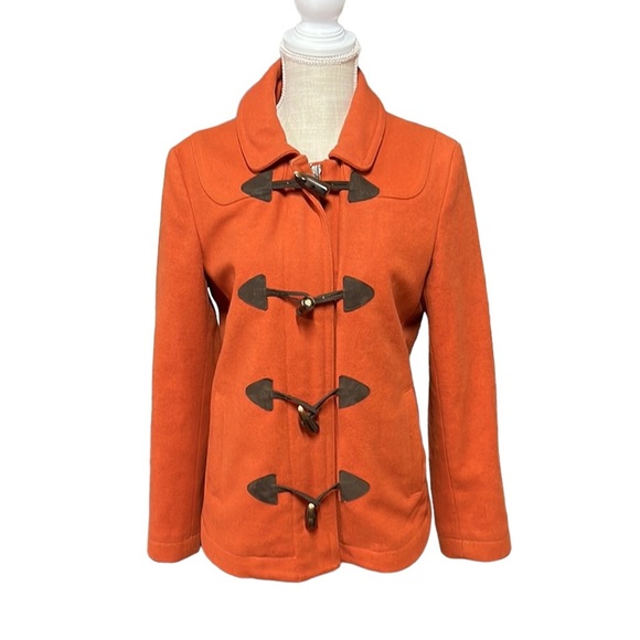 GAP Jackets & Blazers - Gap Long Sleeve Full Zip Orange Jacket Toggle Pea Coat Wool Blend Womens M